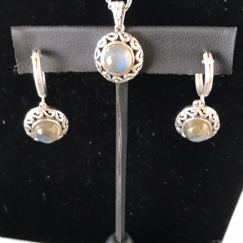🐝Necklace and earrings set -  Stainless Steel - Labradorite
